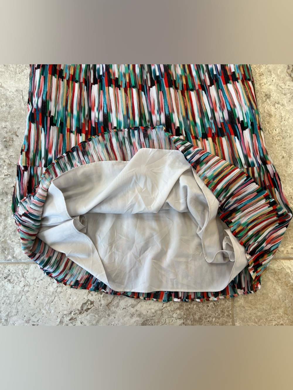 Marie Oliver Vanessa Watercolors Striped Keyhole Ruffle Silk Dress, Rainbow, S - Picture 9 of 11